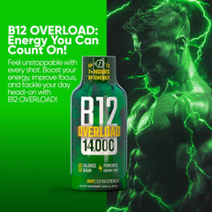 Vitamin Energy B12 Overload ingredient panel highlights B12 and niacin benefits