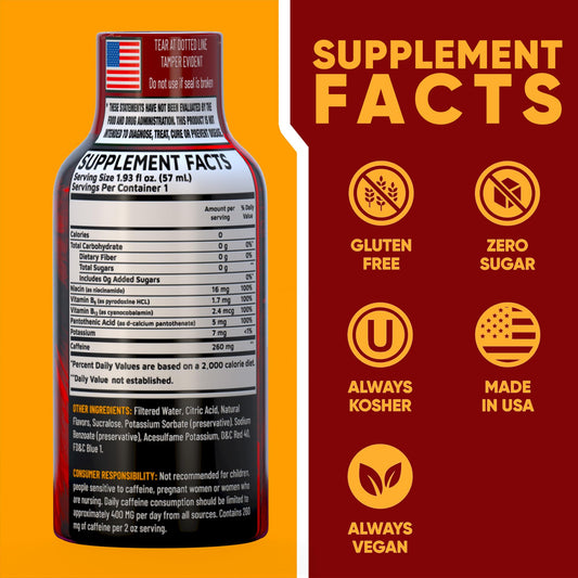 Vitamin Energy B12 Overload label highlights high B12 and caffeine