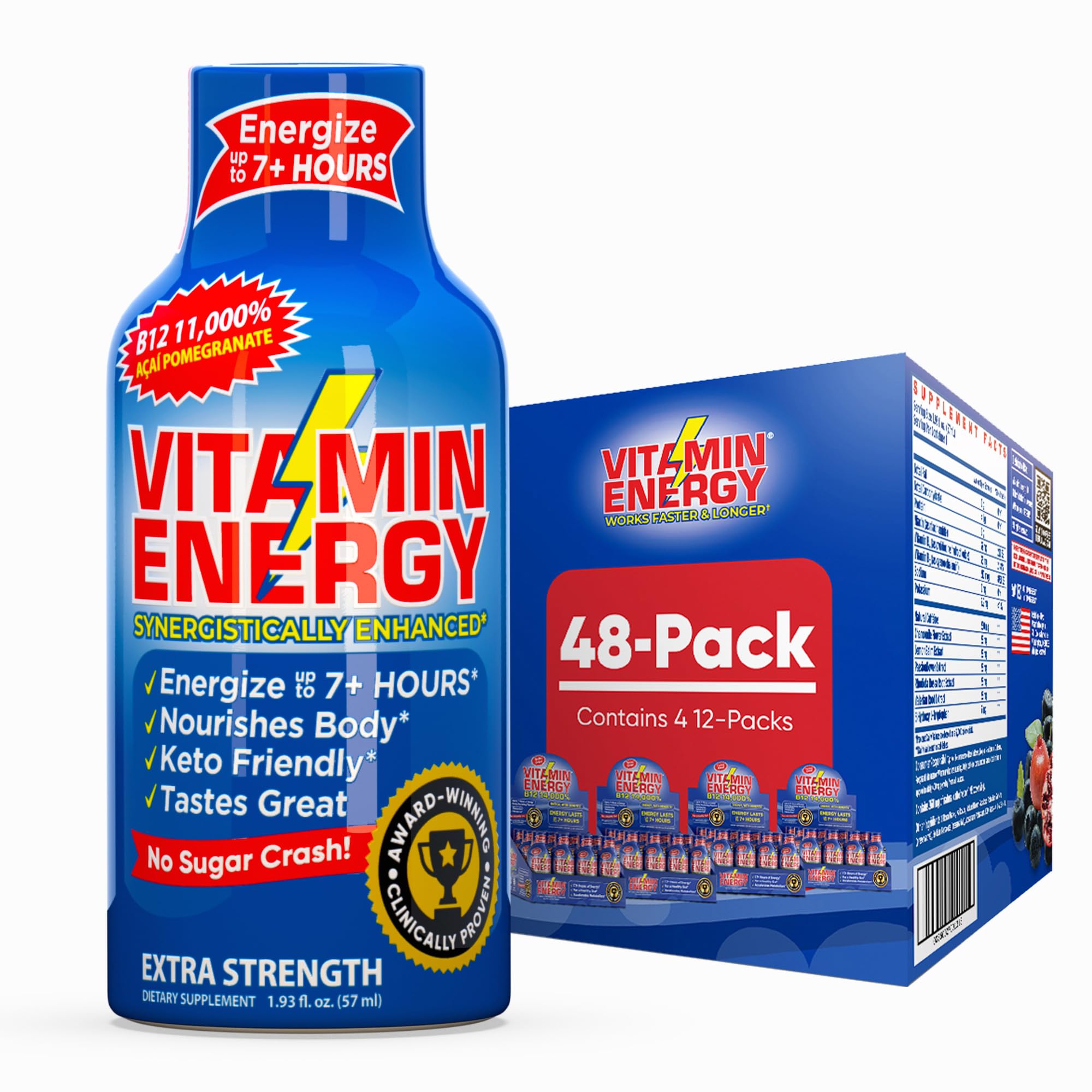 Vitamin Energy B12 shot acai-pomegranate bottle for on-the-go energy