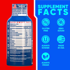 Vitamin Energy B12 Shot label highlights B12 and caffeine for focus.