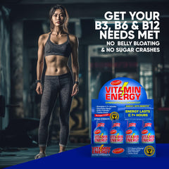 Vegan, kosher, gluten-free icons on Vitamin Energy B12 shot packaging