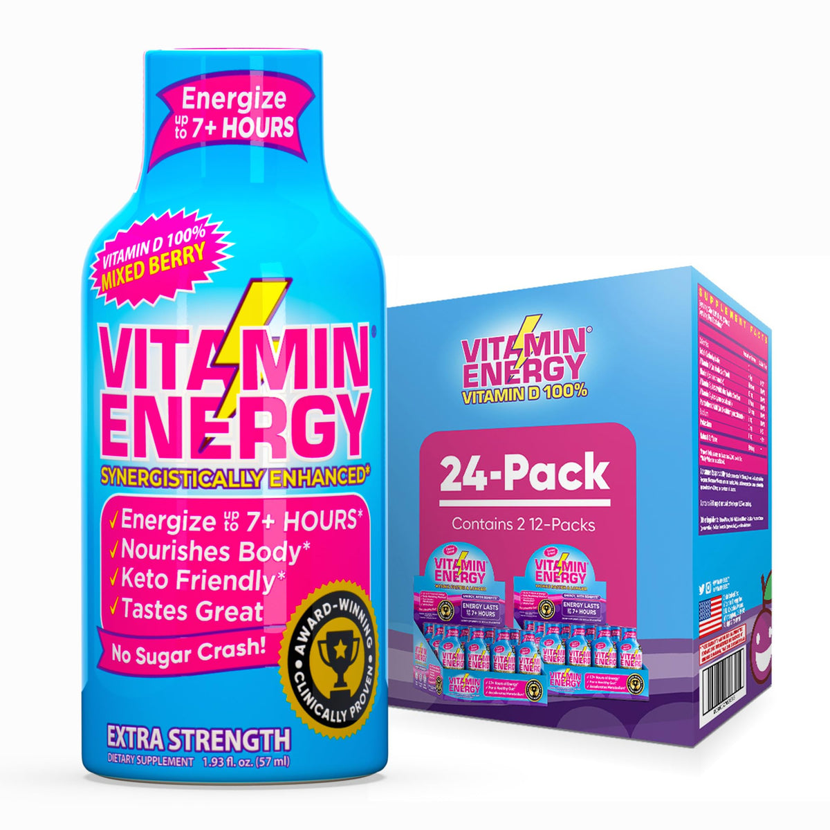 Vitamin Energy Berry Shot bottle front for on-the-go energy boost.