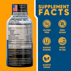 Vitamin Energy Blue Raspberry Shot label highlights ingredients and caffeine content for quick reference.