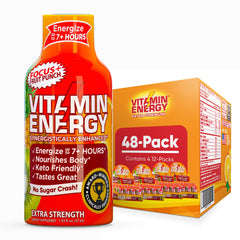 Vitamin Energy Focus+ fruit punch shot bottle with bold label emphasizing caffeine for alertness.