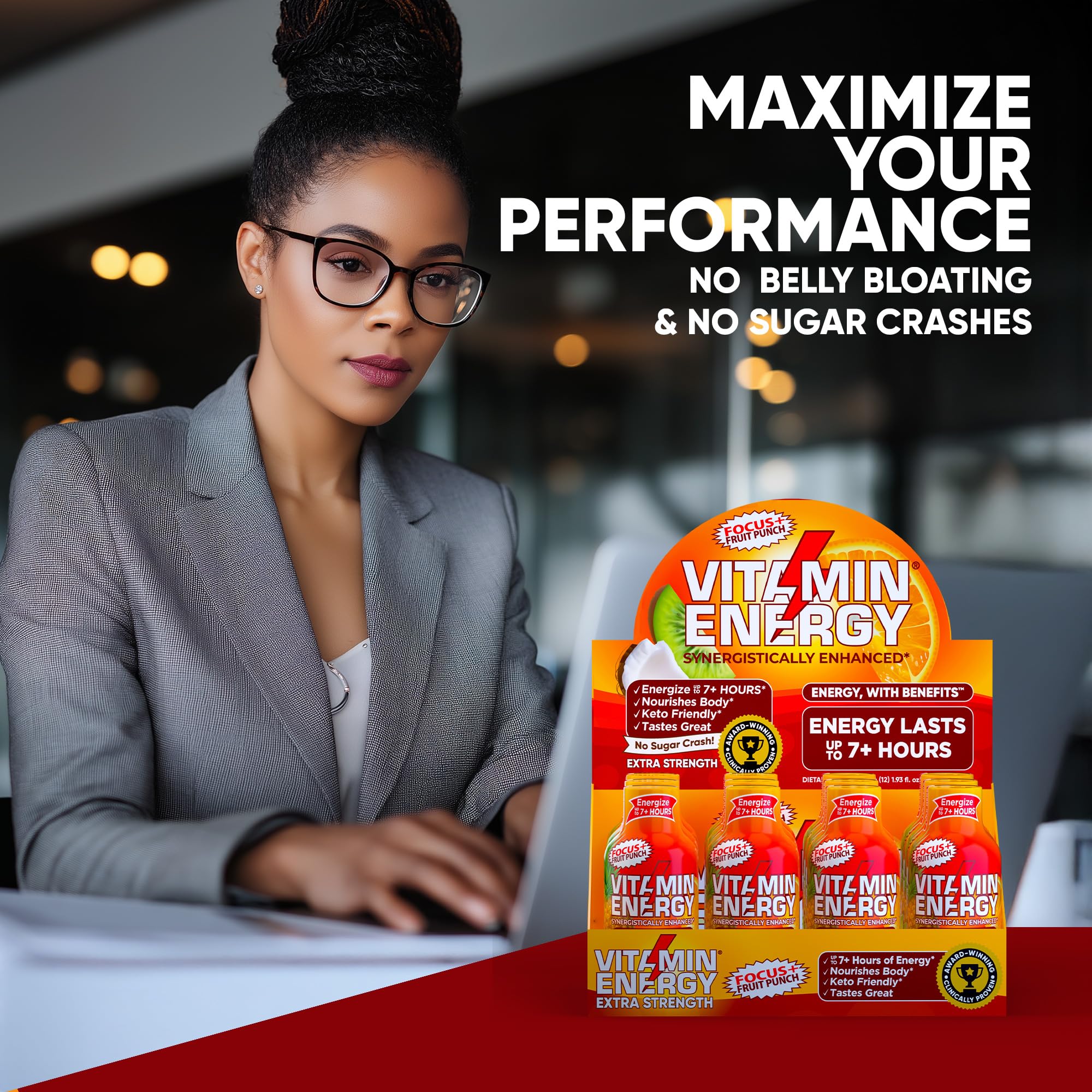 Vitamin Energy Focus+ zero sugar claim on the front pack.