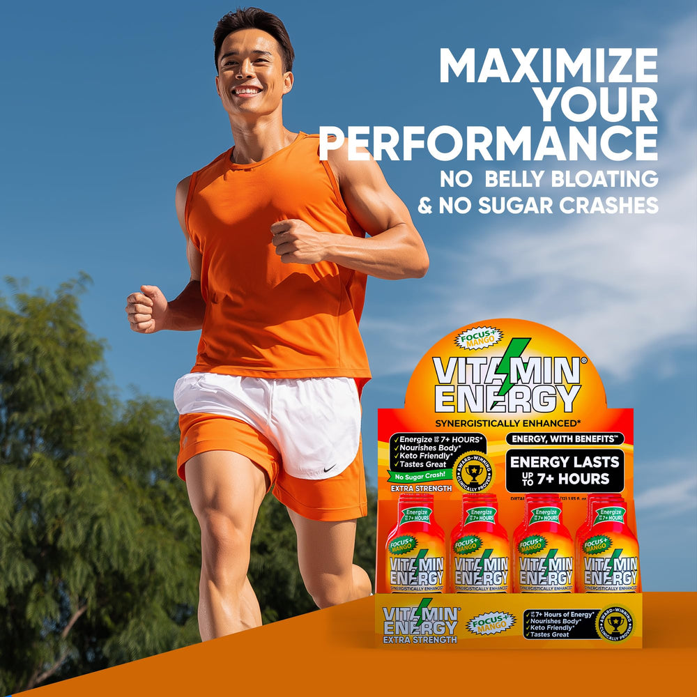 Graphic featuring mango flavor accents and vibrant branding.