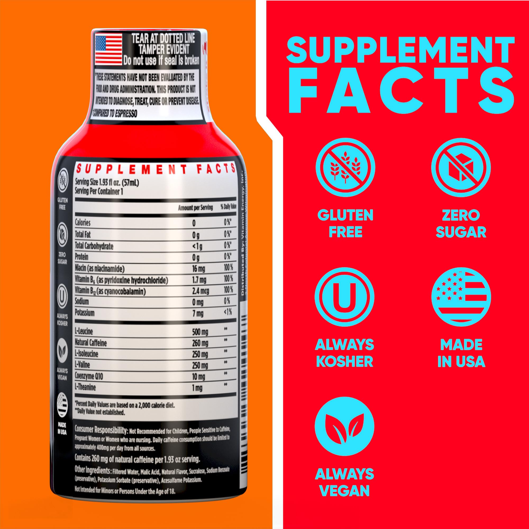 Vitamin Energy Focus Mango Shot pour ready for immediate consumption and rapid alertness.