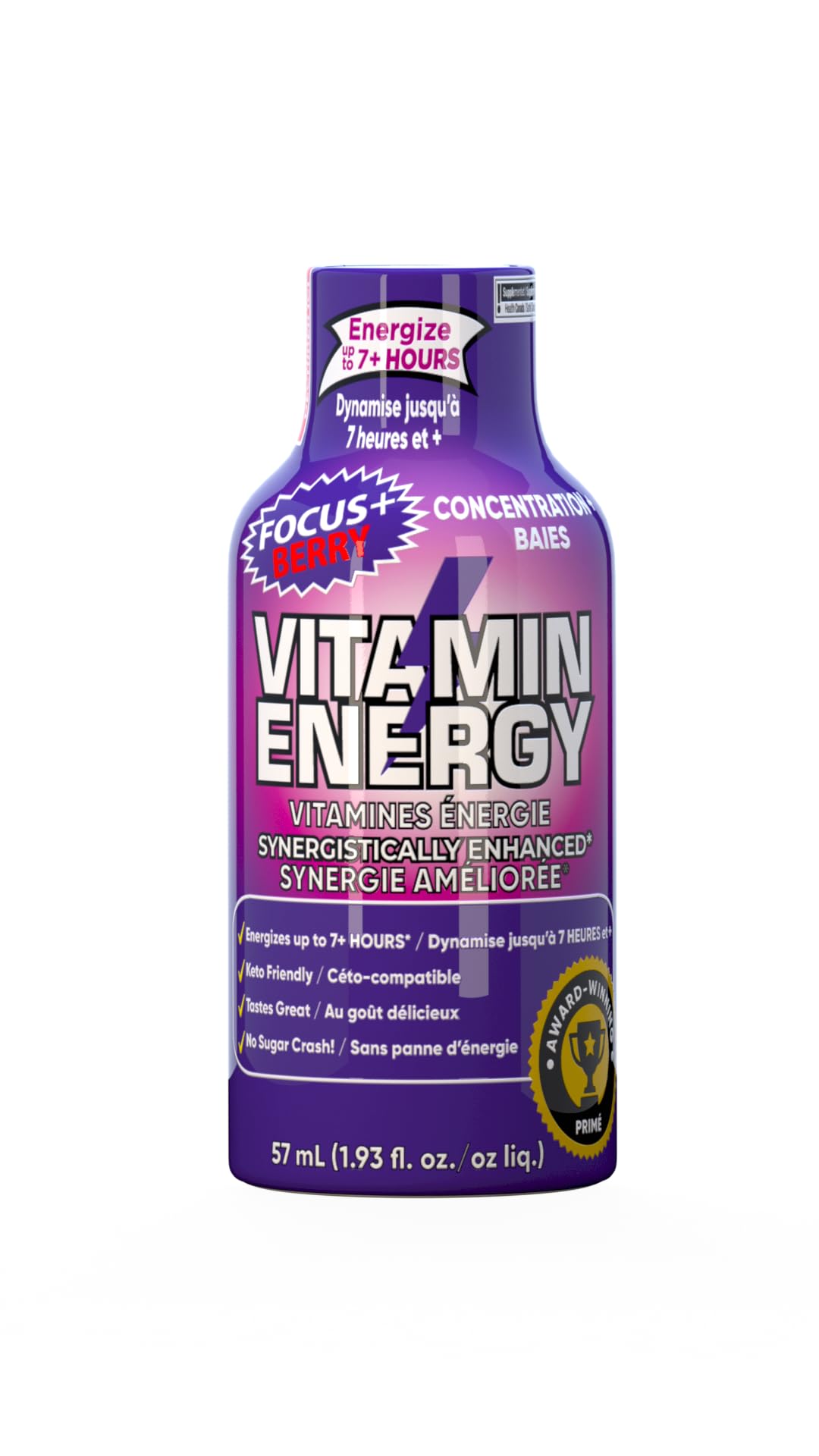 Vitamin Energy Focus+ Berry Shot pour action showing on-the-go caffeine lift.