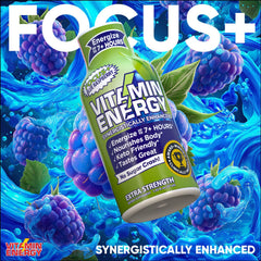 Vitamin Energy Focus+ shot pouring into a glass for on-the-go energy.