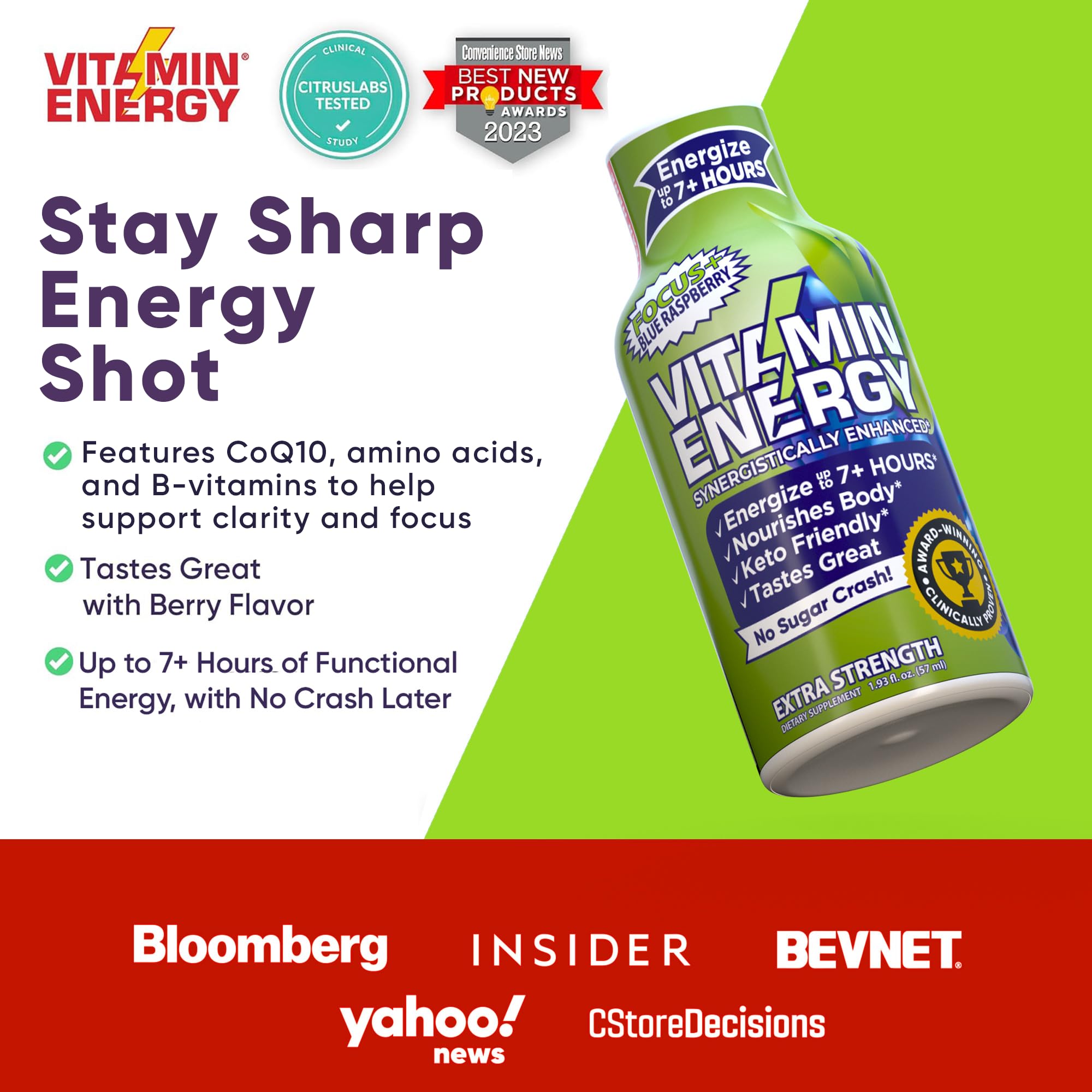 Vitamin Energy Focus+ zero sugar label signals keto-friendly energy.