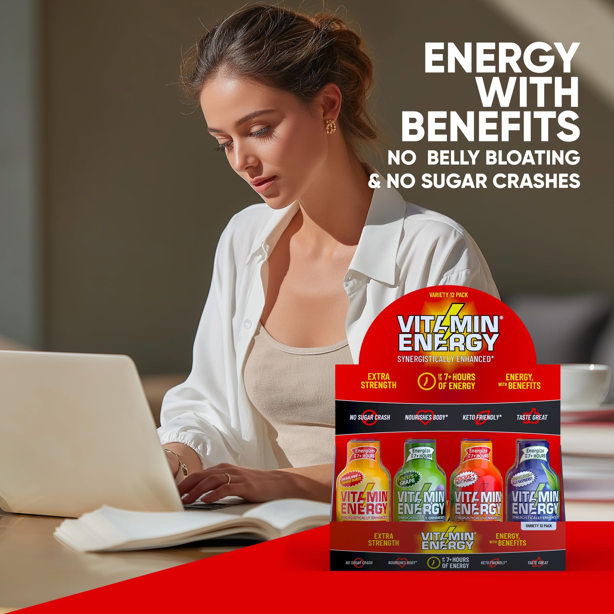 Vitamin Energy focus-shot label highlights L-Theanine and BCAAs for clarity.
