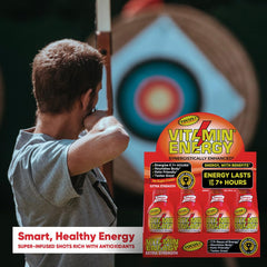 Vitamin Energy Focus+ Tropical Shot in travel pouch for busy lifestyle