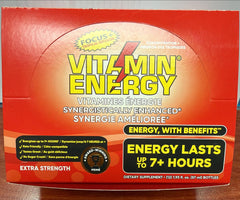 Vitamin Energy Focus+ Tropical shot with label emphasizing zero sugar and keto-friendly formula.