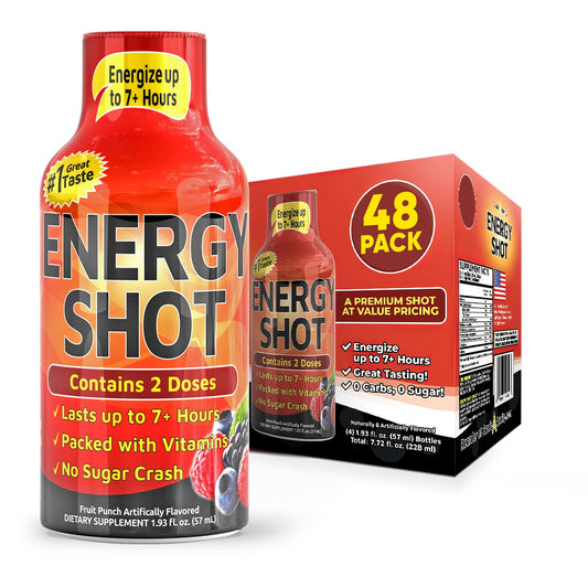 Vitamin Energy Fruit Punch energy shot bottle for fast focus and sustained energy.