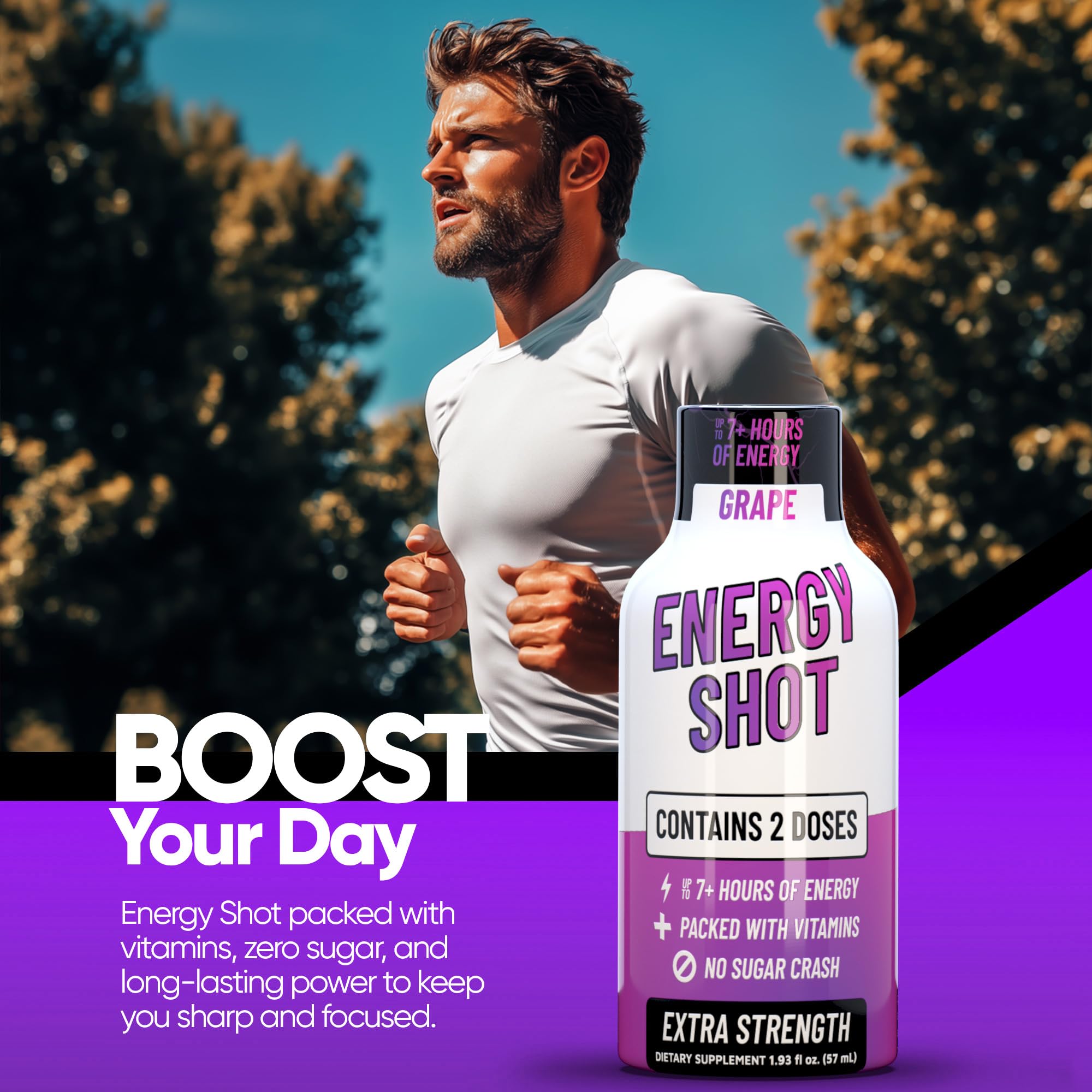 Multi-pack packaging emphasizes vegan, sugar-free energy in a grape flavor.