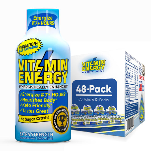 Vitamin Energy Hydration+ Blue Raspberry bottle pour for quick workout hydration