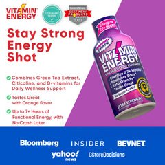 Pouring Vitamin Energy Immune+ grape shot, zero sugar and gluten-free