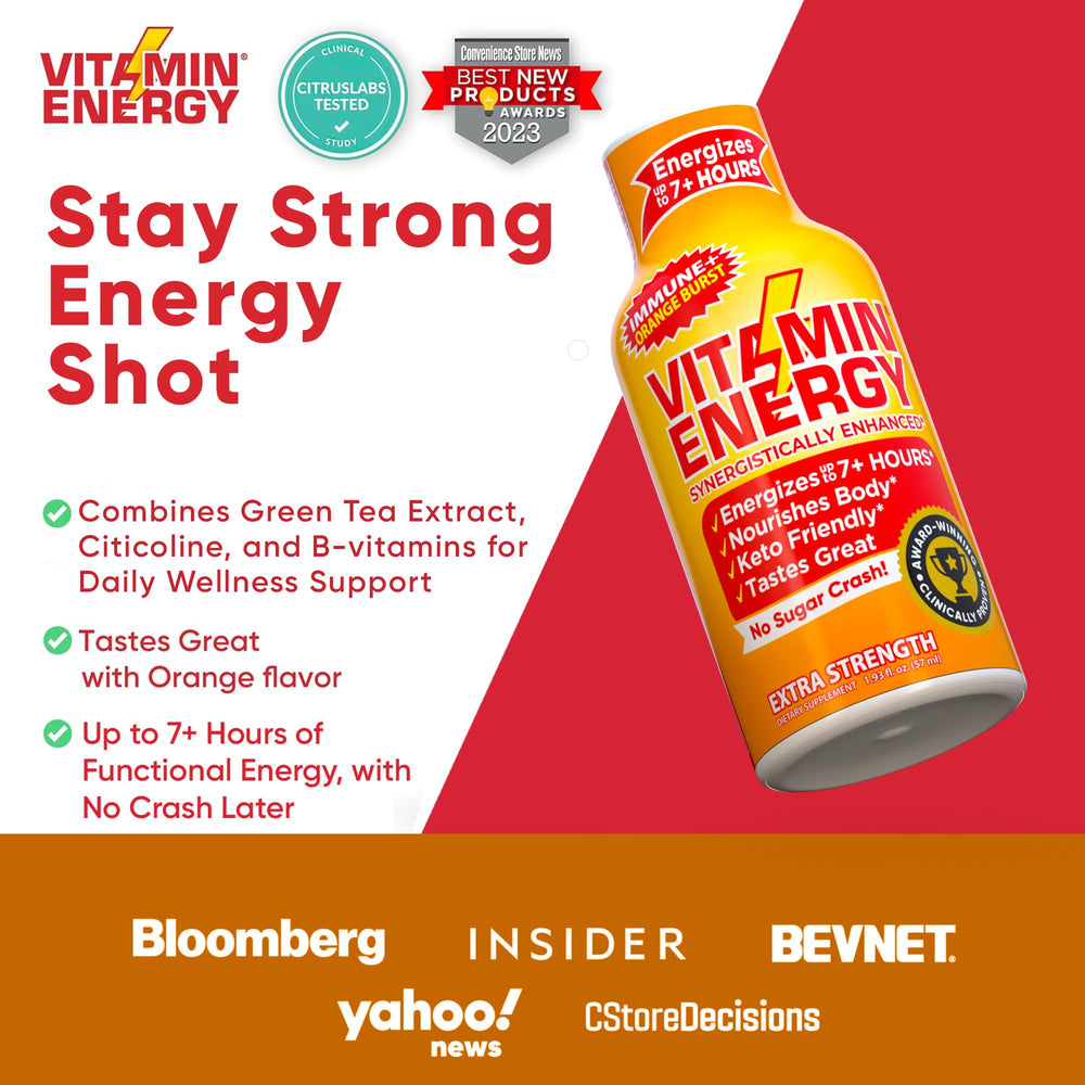Vitamin Energy Immune+ Orange Burst on a desk ready for work.