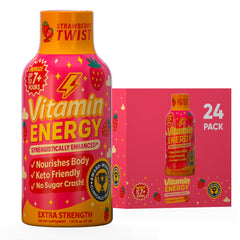 Vitamin Energy Immune+ Strawberry Twist bottle front view for steady energy