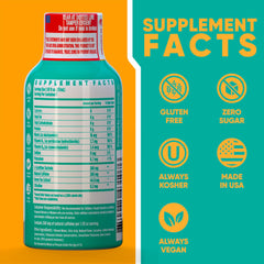 Vitamin Energy Immune+ shot pineapple label closeup highlights caffeine and immune-support ingredients.