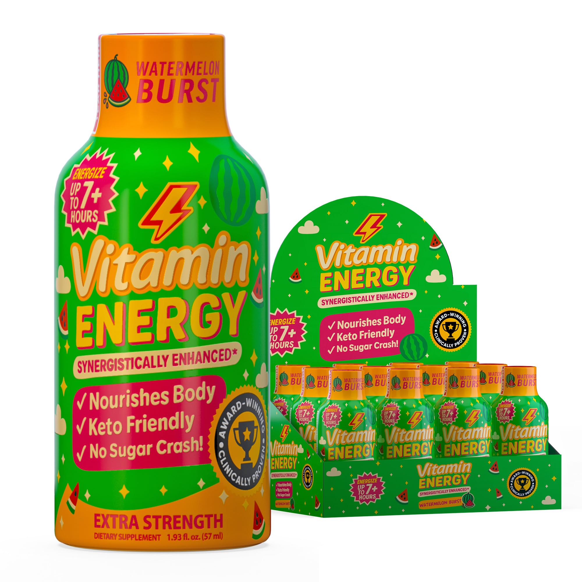 Vitamin Energy Immune+ Watermelon Burst shot front view highlighting compact energy formula