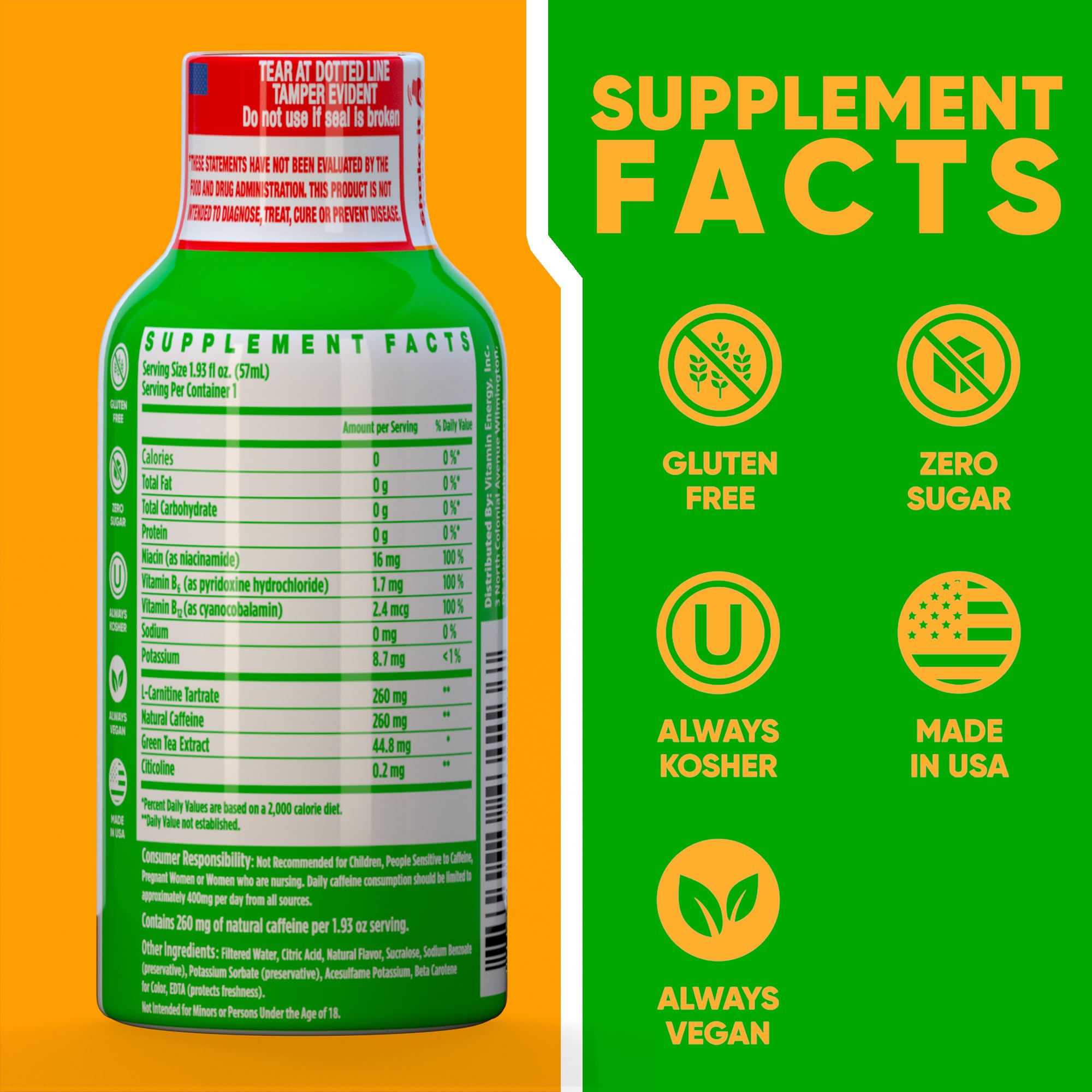 Vitamin Energy Immune+ Watermelon Burst shot label close-up shows nutrition and immune support