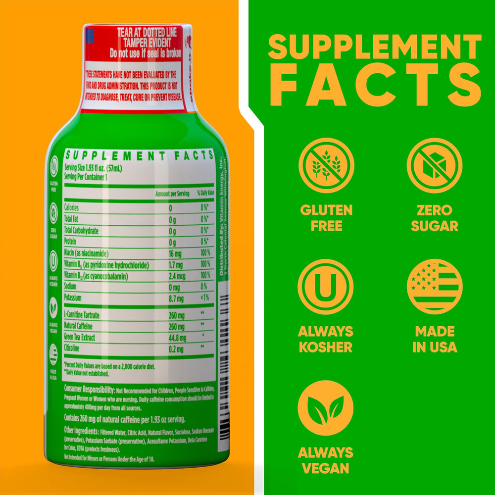Vitamin Energy Immune+ Watermelon Burst shot label close-up shows nutrition and immune support