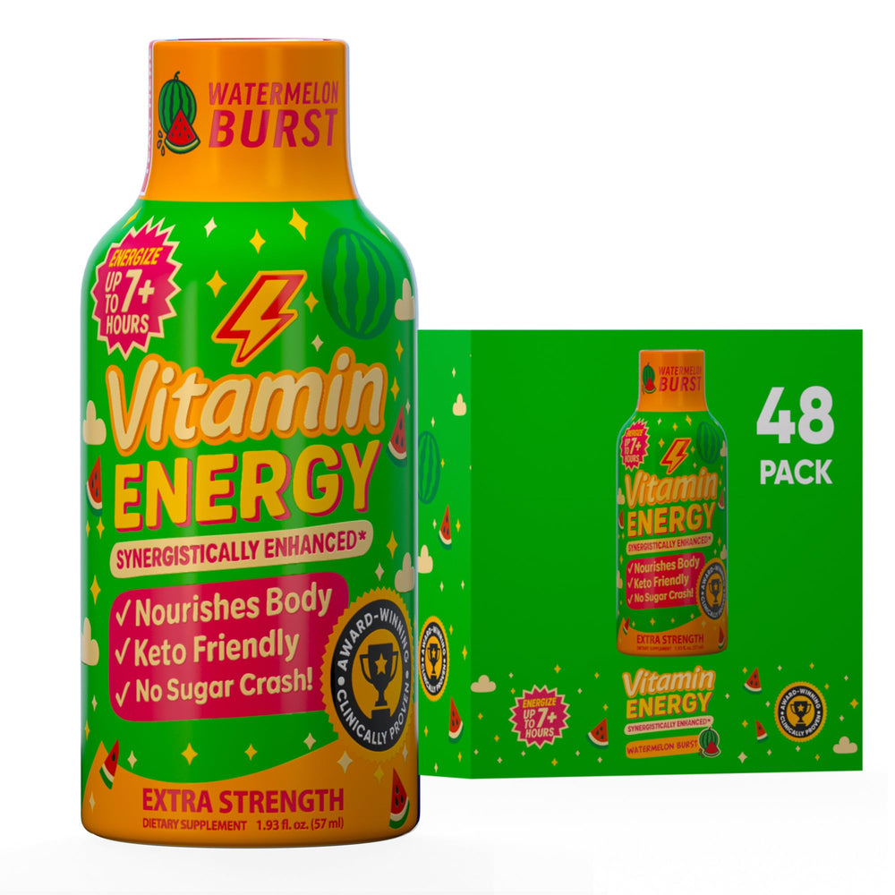 Vitamin Energy Immune+ Watermelon Burst shot bottle boosts on-the-go immunity and energy.