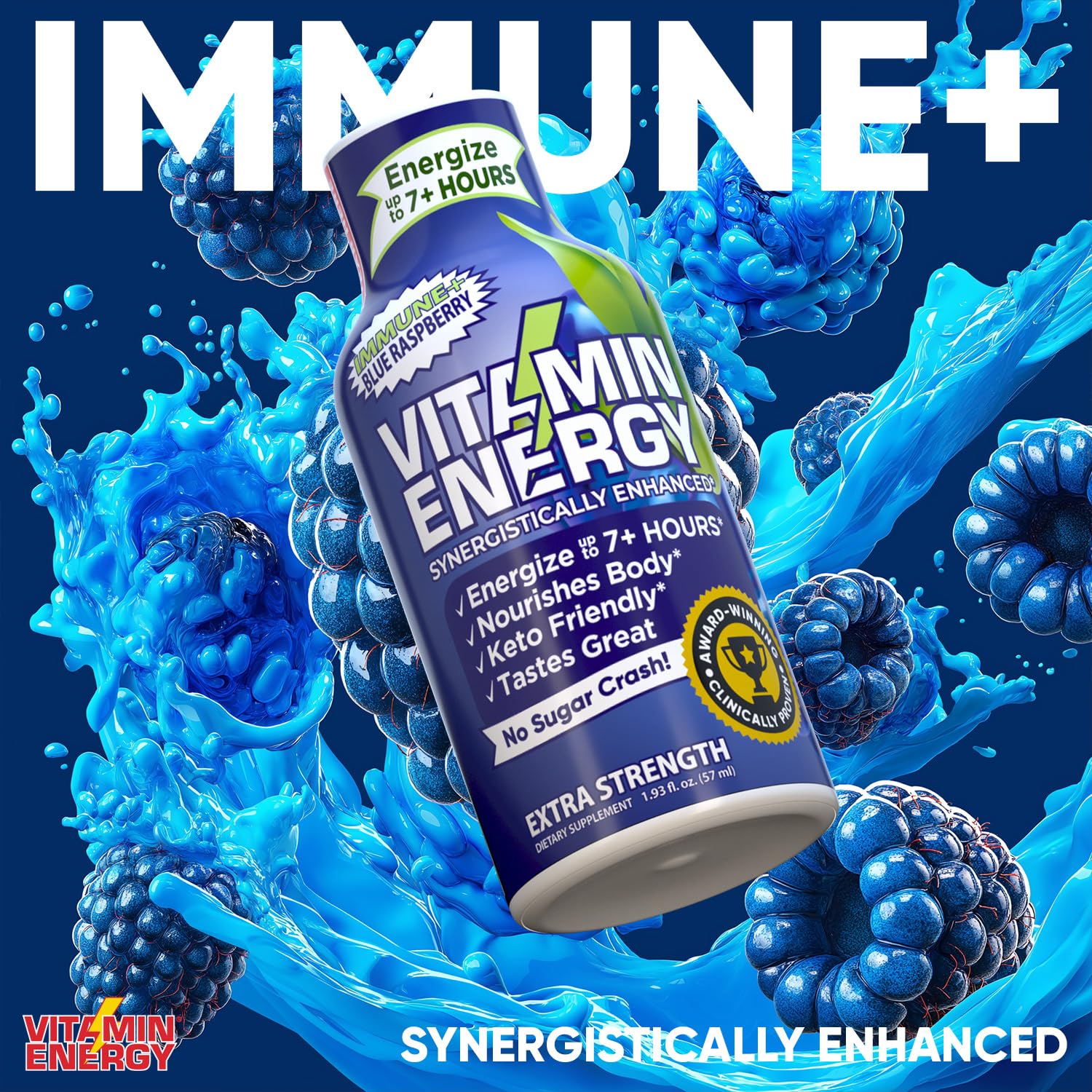 Vitamin Energy Immune+ label closeup showing vitamin content and caffeine