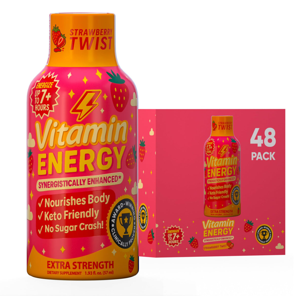 Vitamin Energy Immune+ Strawberry Twist bottle for sustained energy and immune support