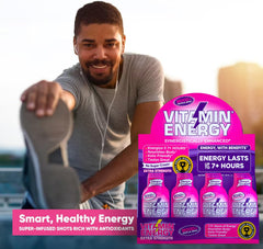 Vitamin Energy Mood Plus bottle on a desk scene suggests daytime productivity