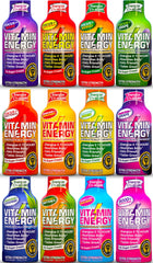 Vitamin Energy shot bottles front highlight quick zero-sugar energy on the go.