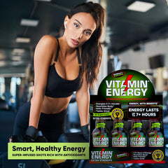 Vitamin Energy Workout+ vegan and gluten-free label displayed on bottle
