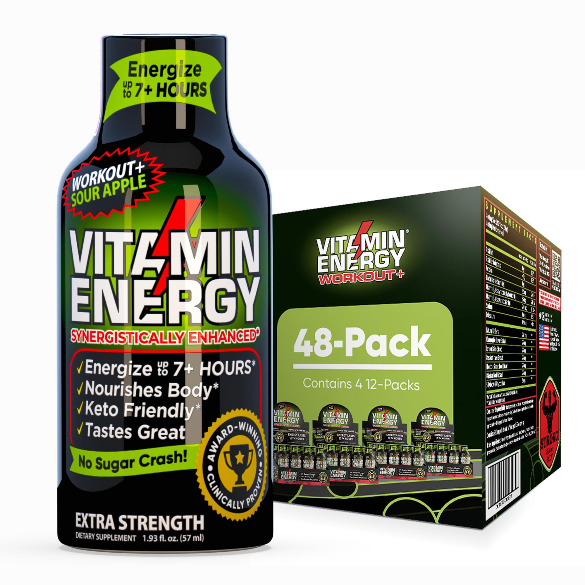 Vitamin Energy Workout+ Sour Apple bottle ready for on-the-go training energy