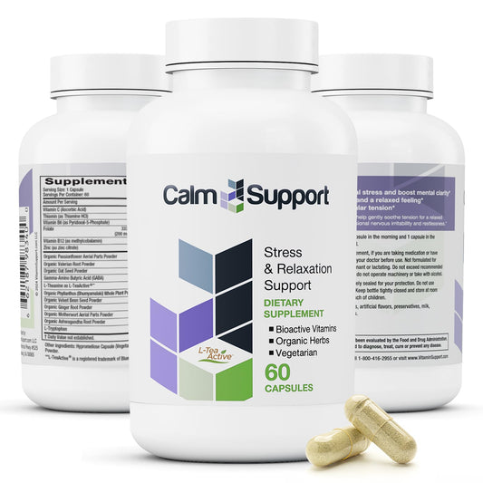 Vitamin Support CalmSupport bottle pour for a calming daily ritual.