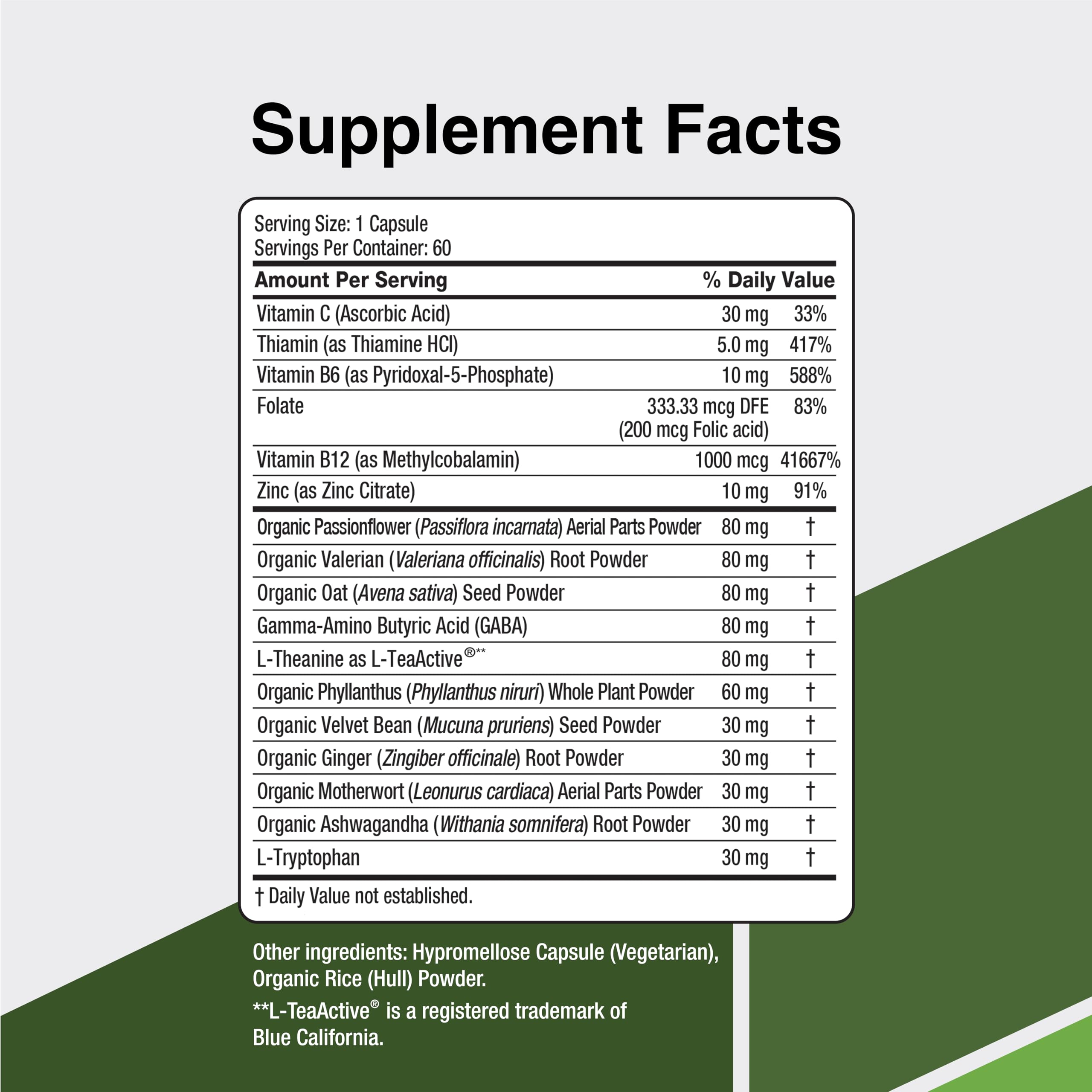 Vitamin Support CalmSupport ingredient lineup with Ashwagandha and L-Theanine.
