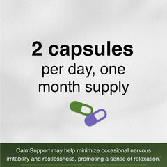 Vitamin Support CalmSupport organic herbs and powders showcase natural ingredients.
