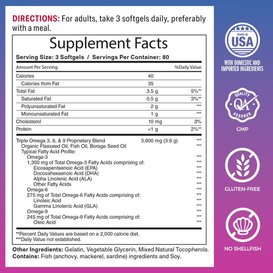Vitamin World Triple Omega 3-6-9 softgels closeup for easy daily supplementation