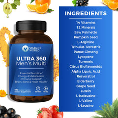 Bottle of Vitamin World Ultra 360 Men set on a morning routine table