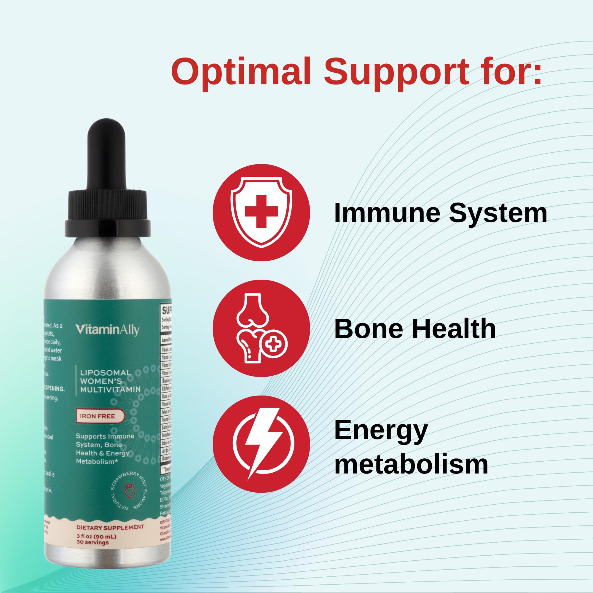 Vitaminally liposomal women's liquid multivitamin dropper dispensing for easy daily use