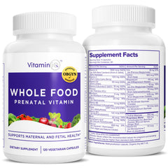 VitaminIQ Whole Food Prenatal bottle and capsules support daily maternal nutrition