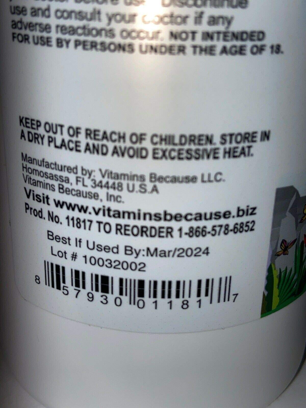 Packaging box and bottle from Vitamins Because emphasizes value and 180 capsules
