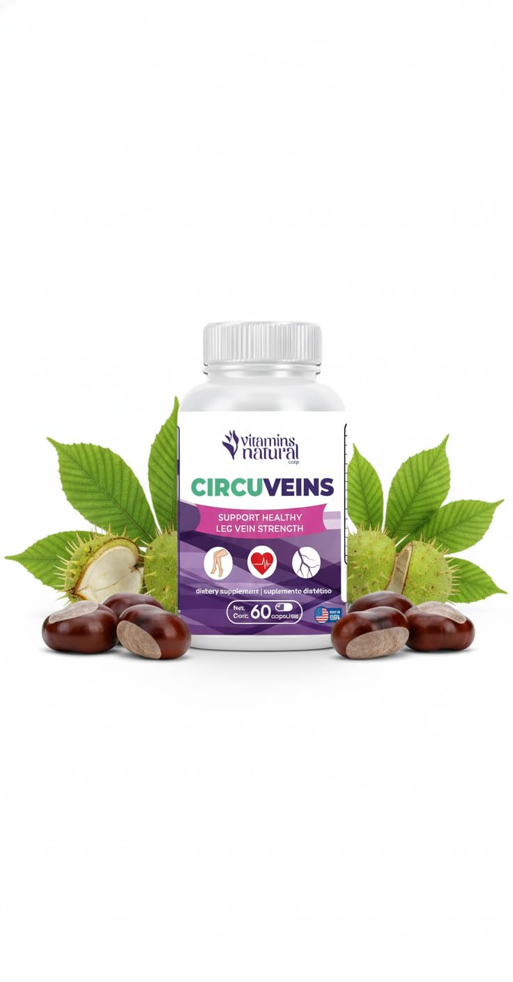 VITAMINS NATURAL CORP CircuVeins bottle label highlighting organic vein support for legs.
