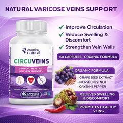 Grape seed extract and horse chestnut imagery featured for vascular wellness support.