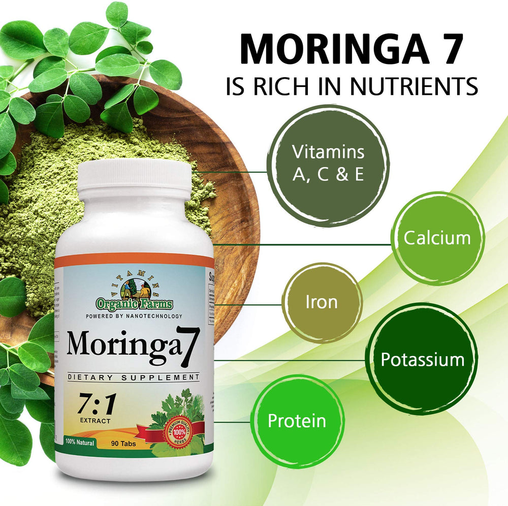 Vitamins Organic Farms Moringa7 capsules inside view suggests convenient daily supplementation