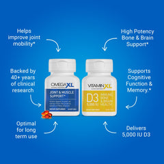 VitaminXL D3 5000 IU softgels bottle emphasizing immune support.