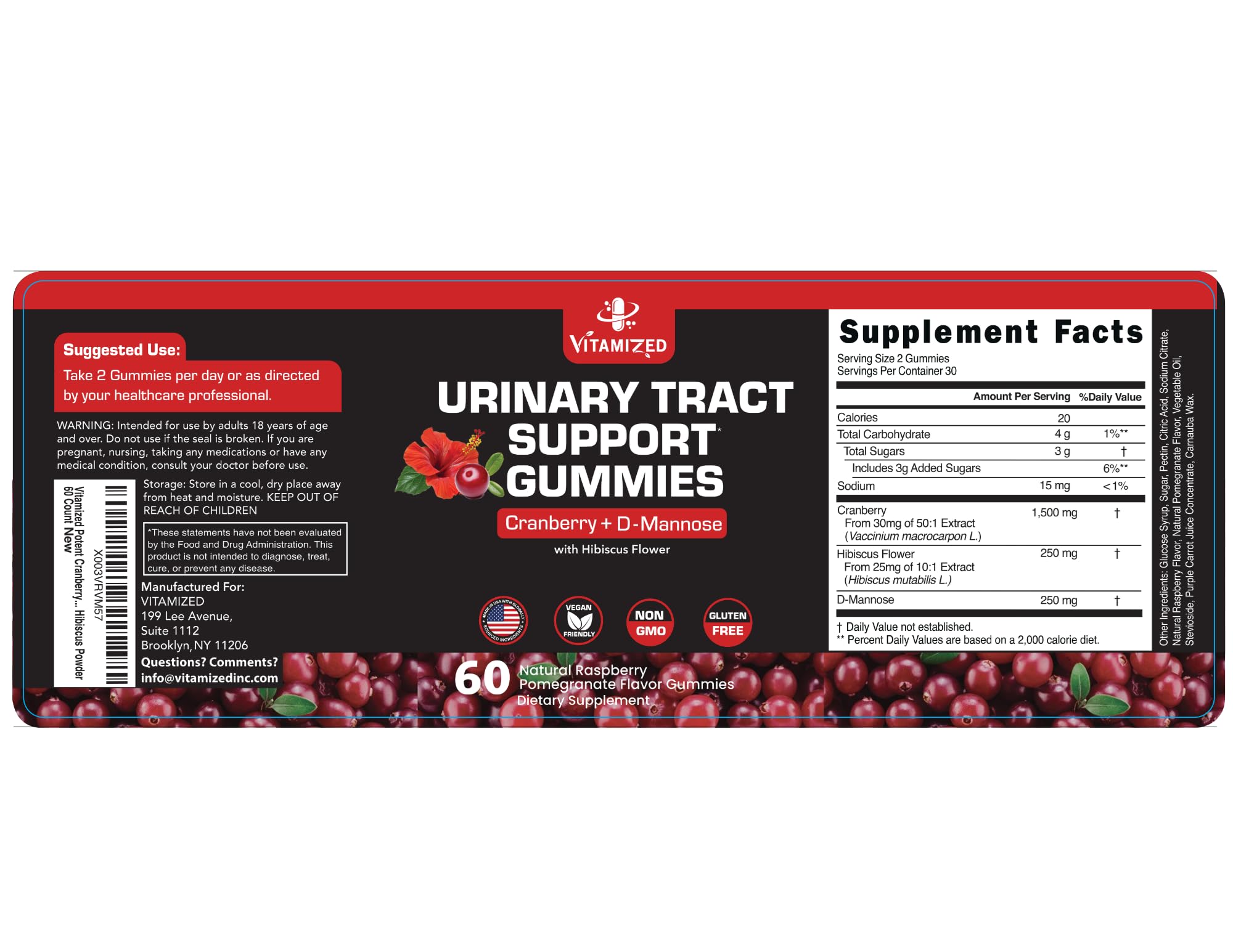 VITAMIZED Cranberry Gummies fresh appearance with vibrant color and branding.