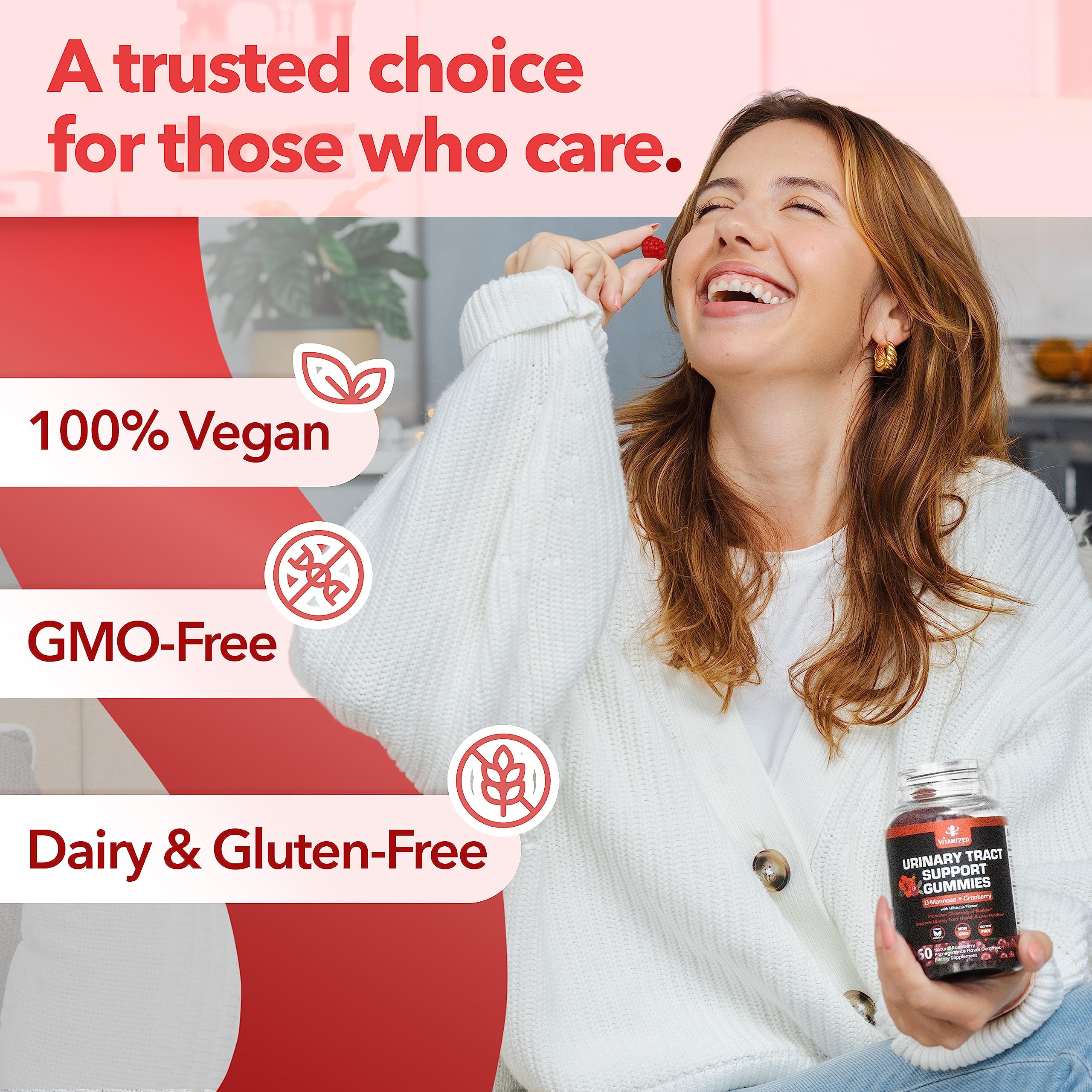 VITAMIZED Family-friendly urinary health gummies sit on kitchen counter.