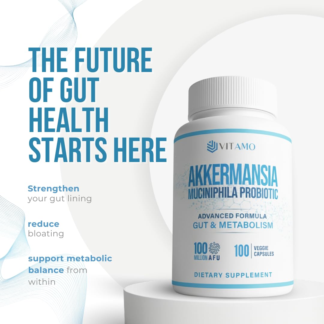 Vitamo Akkermansia product box communicates science-backed wellness at a glance