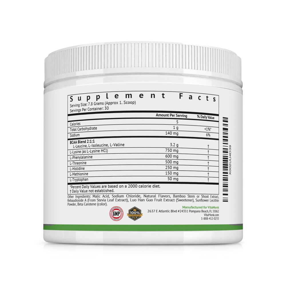 VitaMonk Clean EAA label highlights zero artificial sweeteners